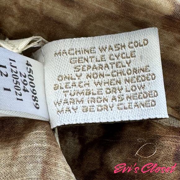 Chico's Women's Snake Skin Print Sheer Brown Blouse Sz 1/ M 8 Attached Neck Tie - Picture 5 of 6